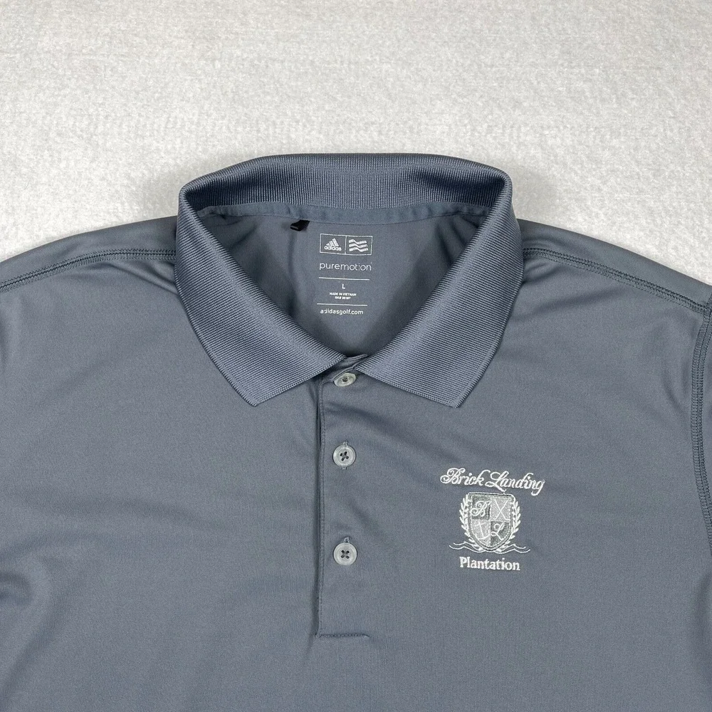 Adidas Polo Shirt Mens Large Gray Golf Brick Landing Plantation‎ Vacation Travel